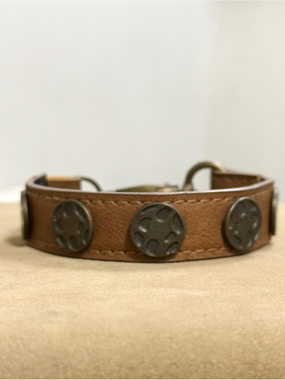 Brown Leather Bracelet with Decorative Metal Studs
